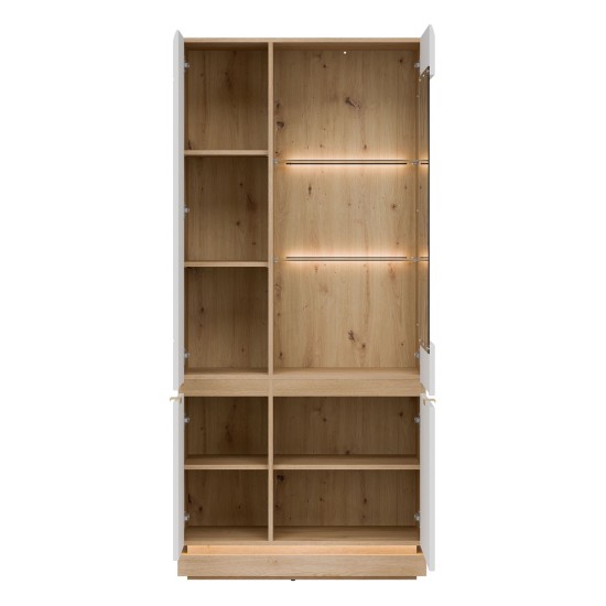 Display cabinet MILTON 88 cm, 4 doors, cremona torro oak with white matt fronts