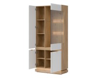 Display cabinet MILTON 88 cm, 4 doors, cremona torro oak with white matt fronts