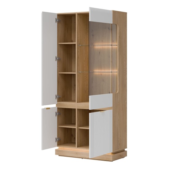 Display cabinet MILTON 88 cm, 4 doors, cremona torro oak with white matt fronts