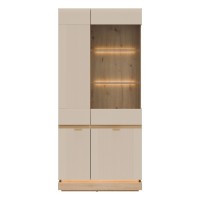 Display cabinet MILTON 88 cm, 4 doors, cremona torro oak with cashmere matt fronts