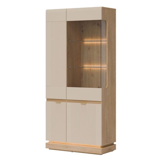 Display cabinet MILTON 88 cm, 4 doors, cremona torro oak with cashmere matt fronts