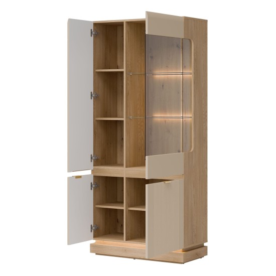 Display cabinet MILTON 88 cm, 4 doors, cremona torro oak with cashmere matt fronts