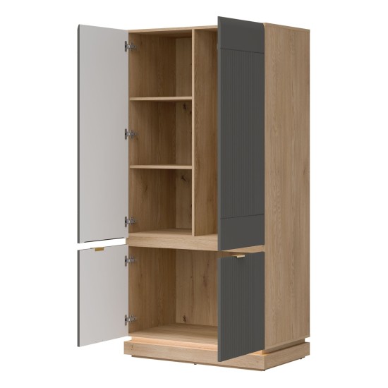 Wardrobe MILTON 95 cm, 4 doors, cremona torro oak with grey matt fronts