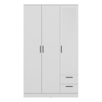 Шкаф распашной MONTANA 120 см, 3 двери и 2 ящика, с зеркалом, белый