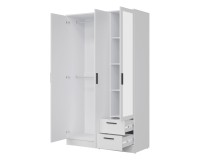 Шкаф распашной MONTANA 120 см, 3 двери и 2 ящика, с зеркалом, белый