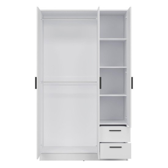 Шкаф распашной MONTANA 120 см, 3 двери и 2 ящика, с зеркалом, белый