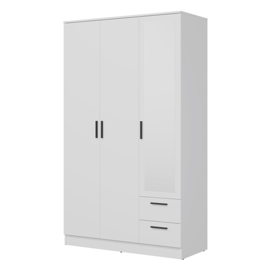 Шкаф распашной MONTANA 120 см, 3 двери и 2 ящика, с зеркалом, белый