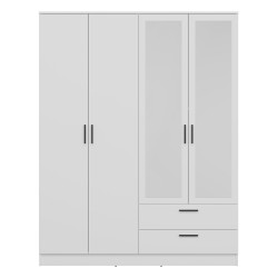 Шкаф распашной MONTANA 160 см, 4 двери и 2 ящика, с зеркалом, белый