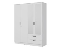 Шкаф распашной MONTANA 160 см, 4 двери и 2 ящика, с зеркалом, белый