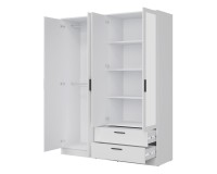Шкаф распашной MONTANA 160 см, 4 двери и 2 ящика, с зеркалом, белый
