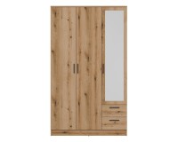 Шкаф распашной MONTANA 120 см, 3 двери и 2 ящика, с зеркалом, дуб эвок