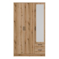 Шкаф распашной MONTANA 120 см, 3 двери и 2 ящика, с зеркалом, дуб эвок