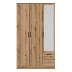 Шкаф распашной MONTANA 120 см, 3 двери и 2 ящика, с зеркалом, дуб эвок