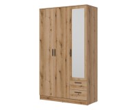 Шкаф распашной MONTANA 120 см, 3 двери и 2 ящика, с зеркалом, дуб эвок
