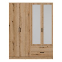 Шкаф распашной MONTANA 160 см, 4 двери и 2 ящика, с зеркалом, дуб эвок
