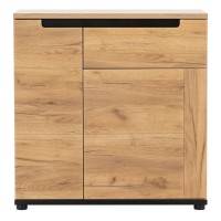 Комод PRISCO 84 см, 2 двери и 1 ящик, дуб крафт золотой и чёрный, фасады дуб крафт золотой