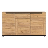 Комод PRISCO 150 см, 3 двери и 1 ящик, дуб крафт золотой и чёрный, фасады дуб крафт золотой