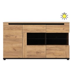 Сервант PRISCO 150 см, 3 двери, дуб крафт золотой и чёрный, фасады дуб крафт золотой