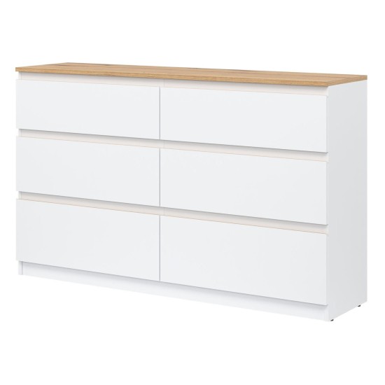 Комод REMI 137 см, 6 ящиков, белый и дуб эвок