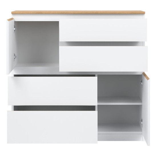 Комод REMI 108 см, 2 двери и 4 ящика, белый и дуб эвок Комод REMI 108 см, 2 двери и 4 ящика, белый и дуб эвок