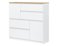 Комод REMI 108 см, 2 двери и 4 ящика, белый и дуб эвок