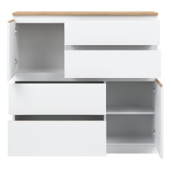 Комод REMI 108 см, 2 двери и 4 ящика, белый и дуб эвок