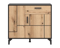 Chest of drawers S-LINE 92 cm, 2 doors and 1 drawer, black with evoke oak fronts
