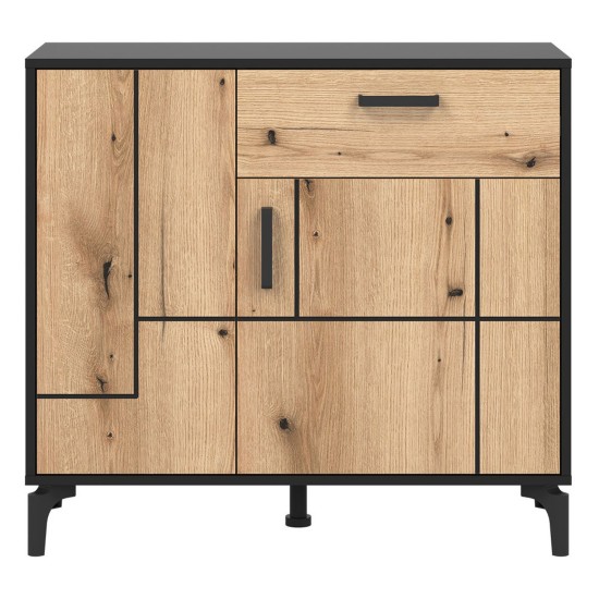Chest of drawers S-LINE 92 cm, 2 doors and 1 drawer, black with evoke oak fronts