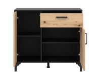 Chest of drawers S-LINE 92 cm, 2 doors and 1 drawer, black with evoke oak fronts