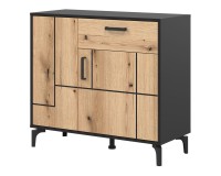 Chest of drawers S-LINE 92 cm, 2 doors and 1 drawer, black with evoke oak fronts