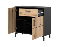 Chest of drawers S-LINE 92 cm, 2 doors and 1 drawer, black with evoke oak fronts