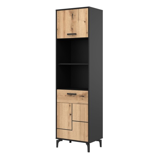 Bookcase S-LINE 54 cm, 2 doors, left or right, black with evoke oak fronts Bookcase S-LINE 54 cm, 2 doors, left or right, black with evoke oak fronts