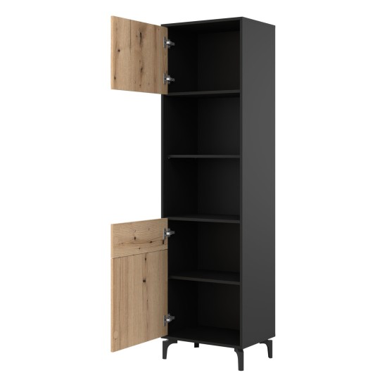 Bookcase S-LINE 54 cm, 2 doors, left or right, black with evoke oak fronts Bookcase S-LINE 54 cm, 2 doors, left or right, black with evoke oak fronts