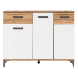 שידה SNOBI 114, 3 דלתות ו 1 מגירה, אלון קראפט זהב עם לבן אלפיני מבריק