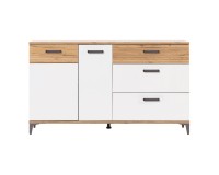 Комод SNOBI 156 см, 2 двери и 3 ящика, дуб крафт золотой с альпийским белым глянцем