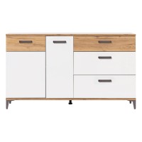 Комод SNOBI 156 см, 2 двери и 3 ящика, дуб крафт золотой с альпийским белым глянцем