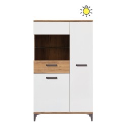 Display cabinet SNOBI 85 cm, 3 doors, golden craft oak with alpine white gloss