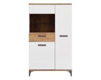 Display cabinet SNOBI 85 cm, 3 doors, golden craft oak with alpine white gloss