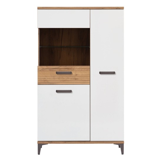 Display cabinet SNOBI 85 cm, 3 doors, golden craft oak with alpine white gloss