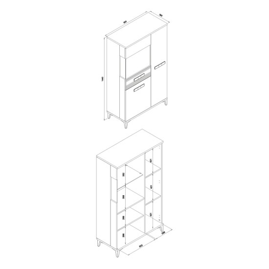 Display cabinet SNOBI 85 cm, 3 doors, golden craft oak with alpine white gloss
