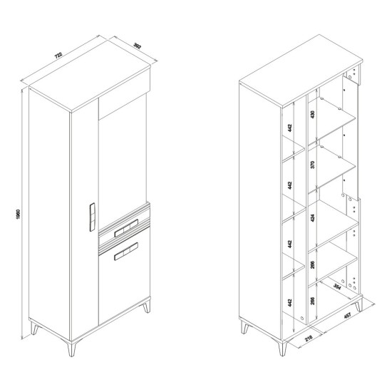 Display cabinet SNOBI 72 cm, 3 doors, golden craft oak with alpine white gloss