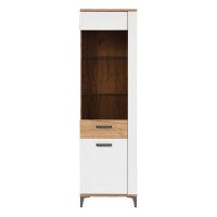 Display cabinet SNOBI 56 cm, 2 doors, left-hand, golden craft oak with alpine white gloss