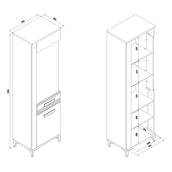 Display cabinet SNOBI 56 cm, 2 doors, right-hand, golden craft oak with alpine white gloss