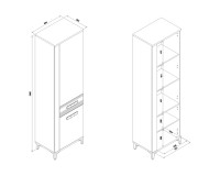 Cabinet SNOBI 56 cm, 2 doors, left or right, golden craft oak with alpine white gloss