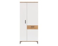 Wardrobe SNOBI 85 cm, 2 doors, golden craft oak with alpine white gloss