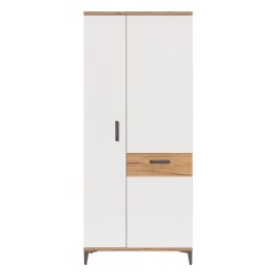 Wardrobe SNOBI 85 cm, 2 doors, golden craft oak with alpine white gloss