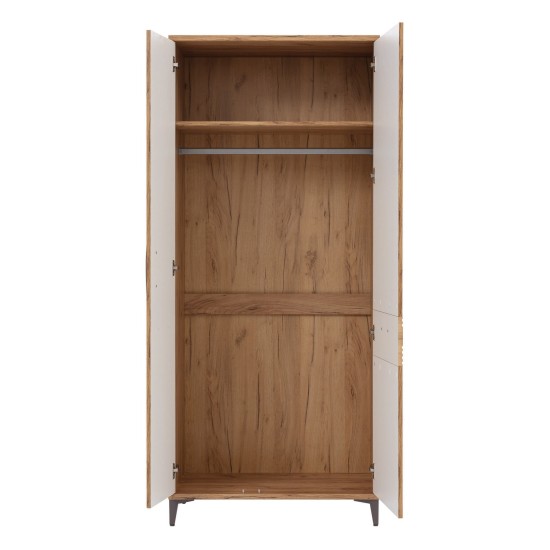 Wardrobe SNOBI 85 cm, 2 doors, golden craft oak with alpine white gloss