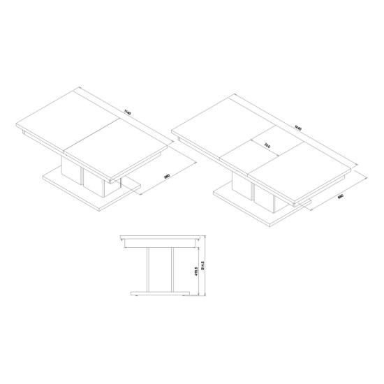 Coffee table SNOBI 114 cm, extendable, golden craft oak