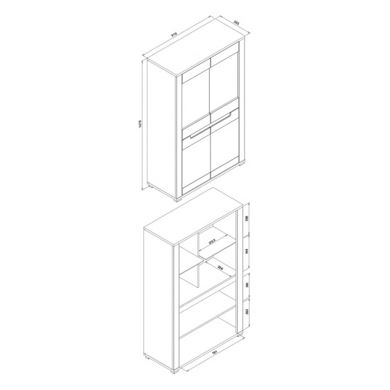 Sideboard YORK 91 cm, 4 doors, grandson oak with graphite