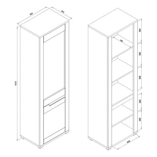 Cabinet YORK 58 cm, 2 doors, left or right, grandson oak with graphite Cabinet YORK 58 cm, 2 doors, left or right, grandson oak with graphite
